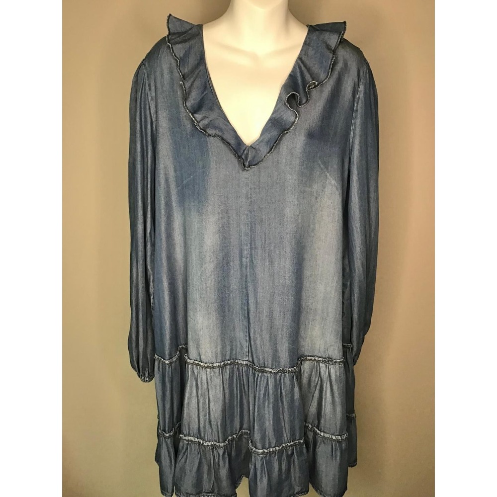 Penelope Rose Blue Ruffle Tiered Mini Swing Dress Sz M Whimsical Coastal Cowgirl